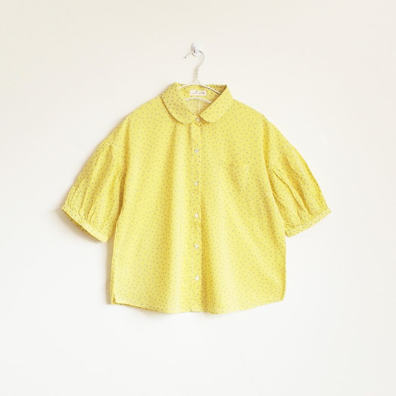 japanese cotton puff sleeve blouse : yellow - 女裝 上衣 - 棉．麻 黃色