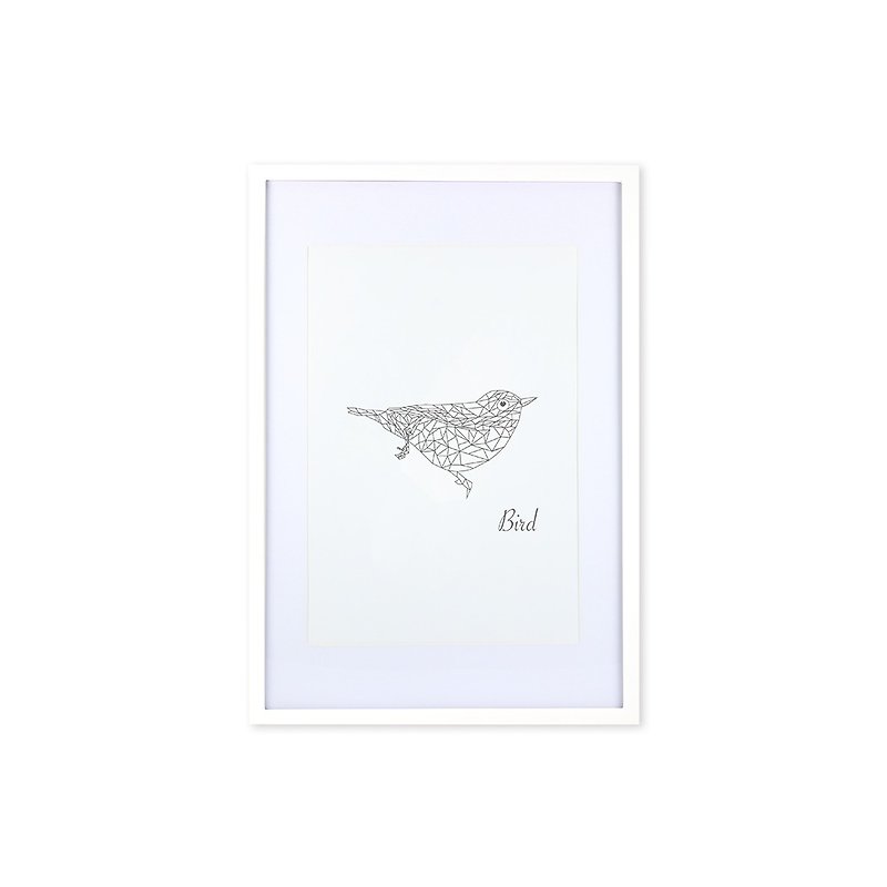 裝飾畫相框 動物幾何線條 鳥 白色框 63x43cm 室內設計 布置 擺設 - 畫框/相架  - 木頭 白色