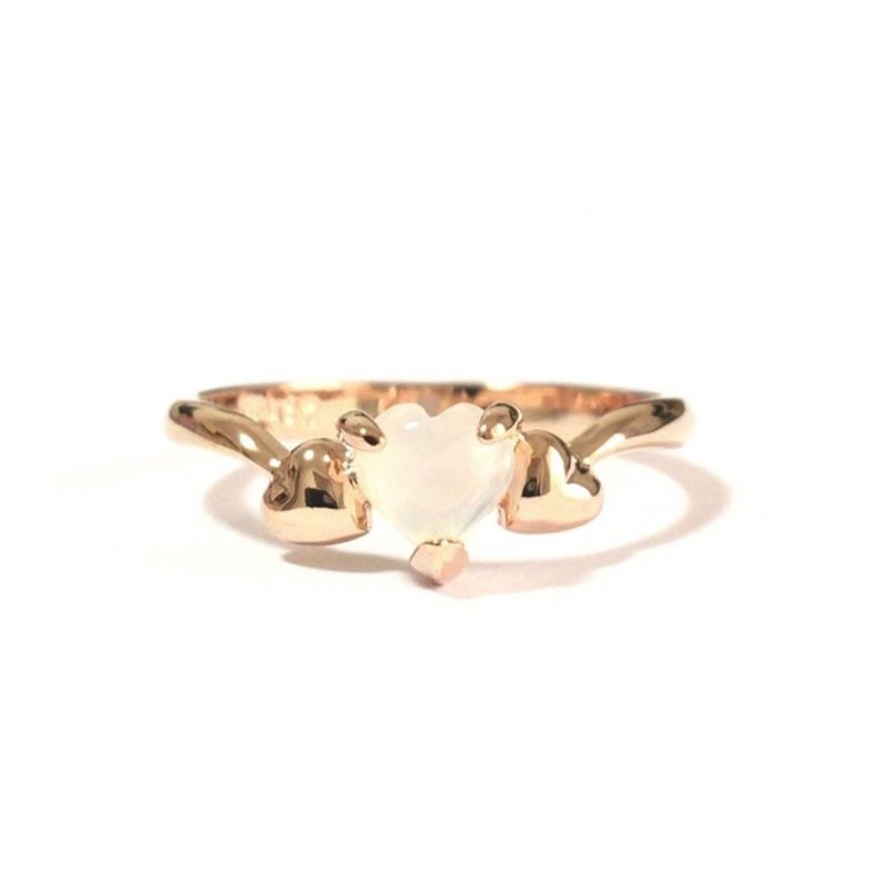Moon Stone Heart Ring - 戒指 - 其他金屬 金色