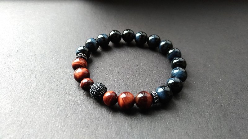 (Customized gift) Round - red Stone X blue Stone X zirconium - Bracelets - Crystal Blue