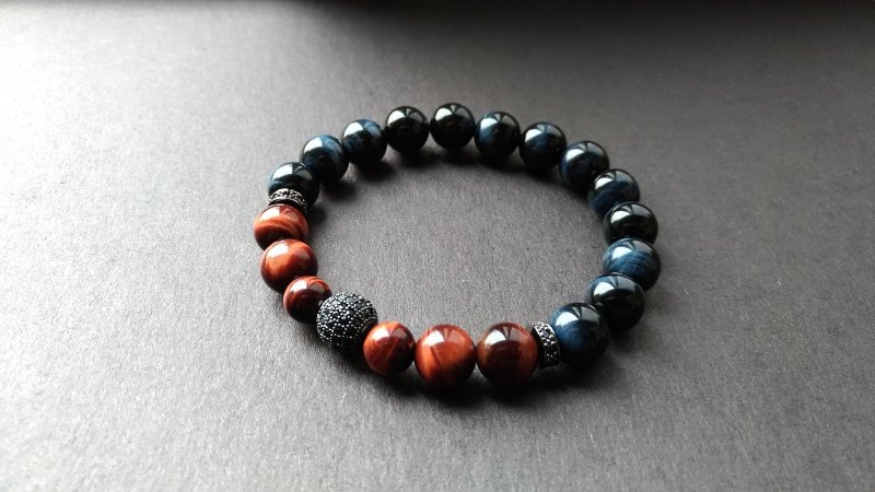 (Customized gift) Round-Red Stone X Blue Stone X Zirconium - สร้อยข้อมือ - คริสตัล สีน้ำเงิน