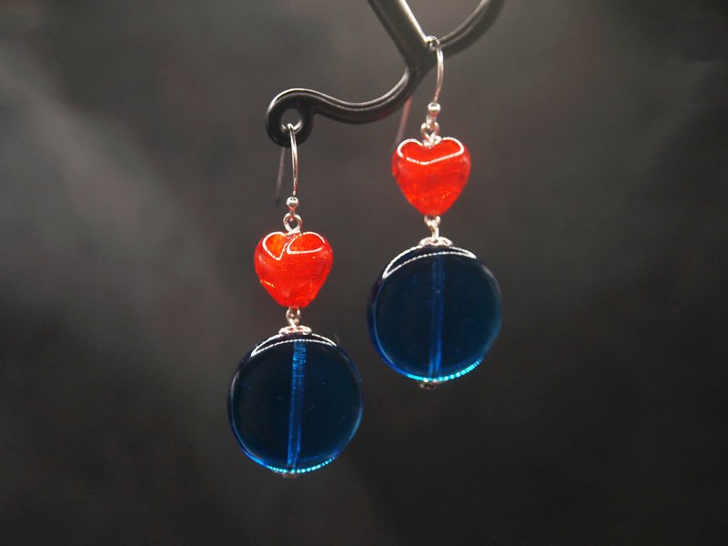 #GE203 Murano Glass Beads Earring - ต่างหู - แก้ว สีน้ำเงิน