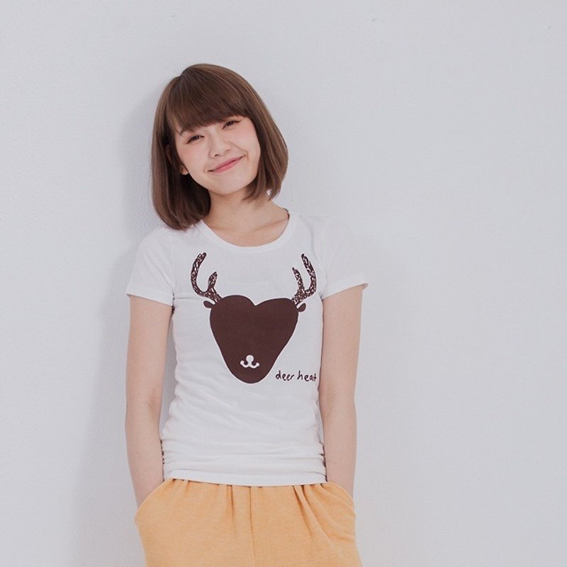 Deer heart peach cotton T-shirt Women - Women's T-Shirts - Cotton & Hemp White