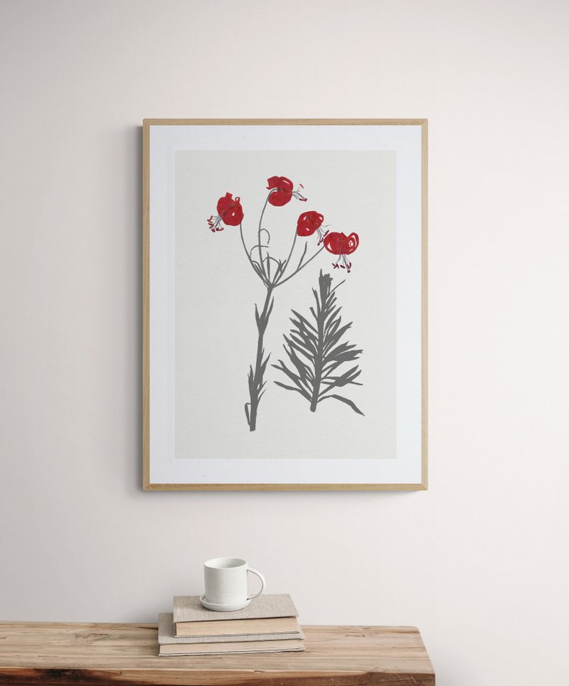 Pressed Wildflower Art Print โปสเตอร์ ภาพพิมพ์ ภาพวาด สำหรับการตกแต่งภายใน - โปสเตอร์ - กระดาษ สีแดง