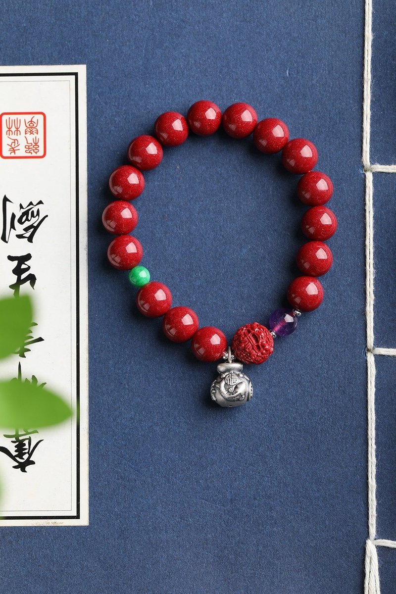 天然原礦硃砂精品紫金砂單圈手鏈尺寸10mm左右 含量高達95%以 - 手鍊/手環 - 寶石 