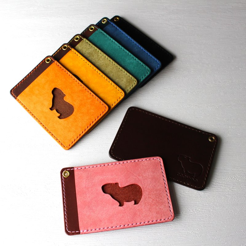 Capybara silhouette pass case - ที่ใส่บัตรคล้องคอ - หนังแท้ หลากหลายสี