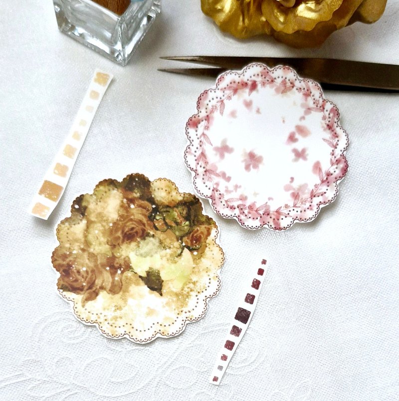watercolor painting doily sticker - 紙膠帶/和紙/PET - 紙 白色