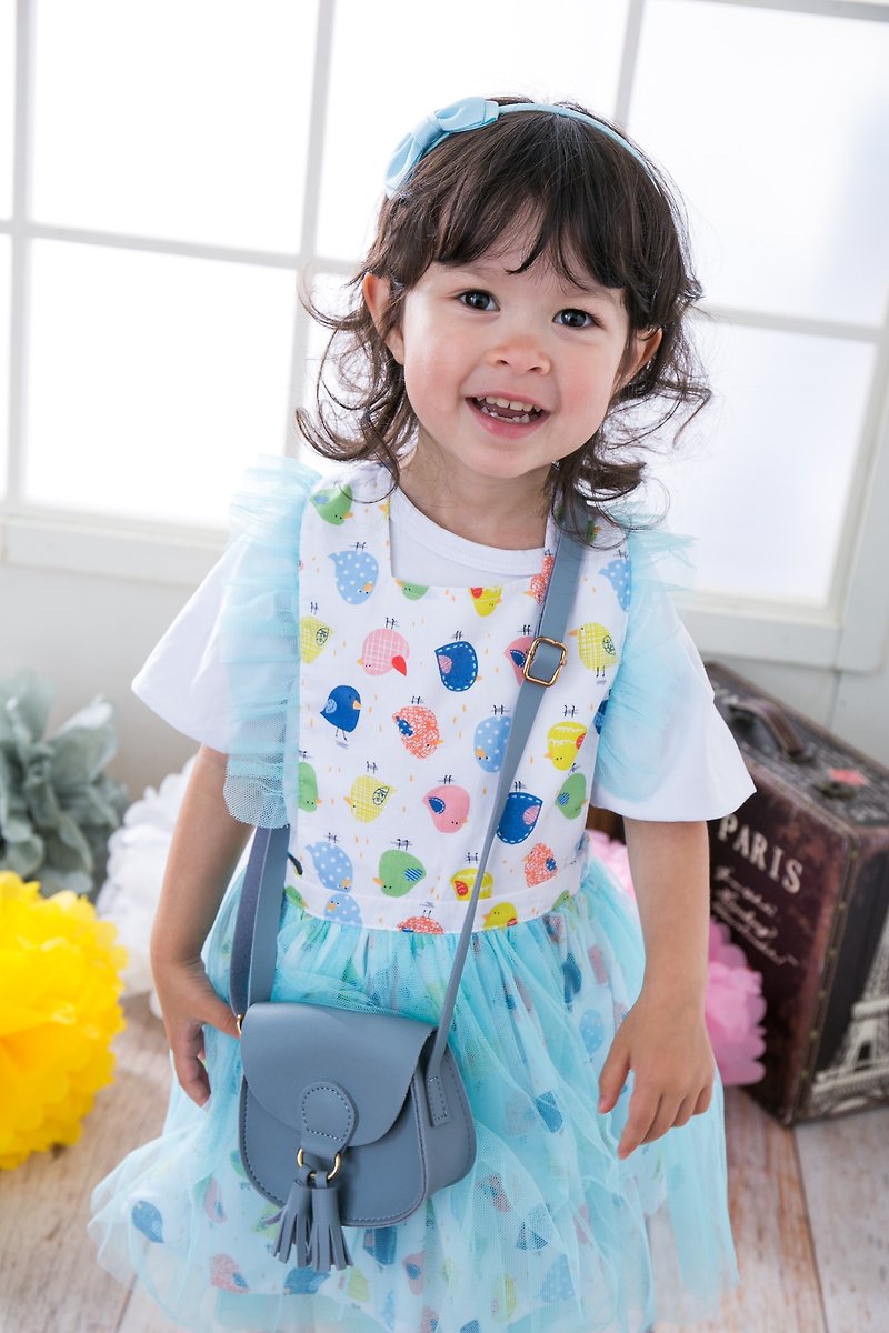 Children's apron, overalls, painting clothes, lace gauze skirt, dress Bird - Skirts - Cotton & Hemp Blue