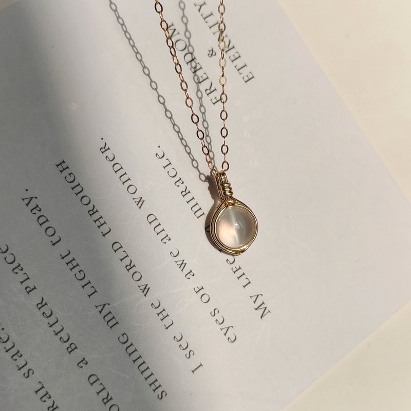 天然月光石貓眼吊墜 貓眼石項鍊 14KGF手工鑲嵌天然石貓眼項鍊 - 項鍊 - 半寶石 