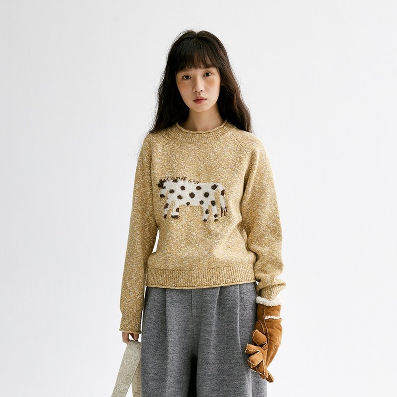 Pony jacquard sweater | knitted sweater | two colors | autumn and winter | Sora-1688 - Women's Sweaters - Wool Multicolor