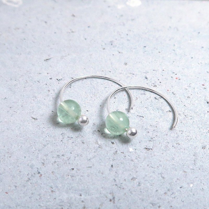 Green Fluorescent Crescent Earring (Large) - 925 Sterling Silver Natural Stone Ear Pin - Earrings & Clip-ons - Sterling Silver Green