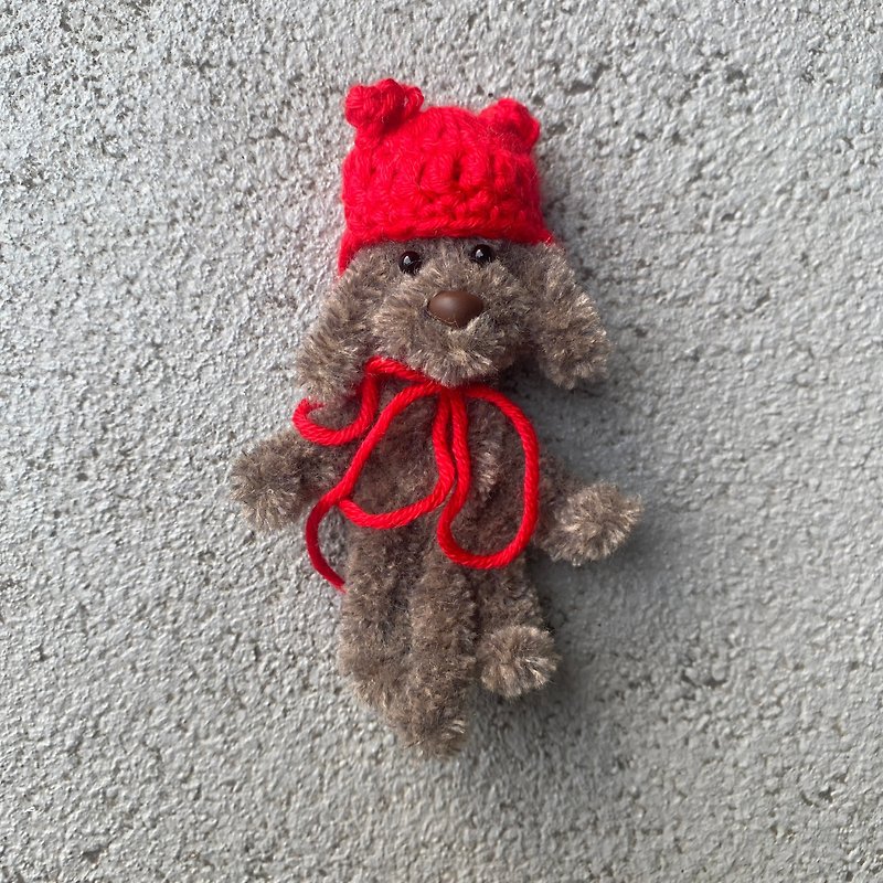 Little Red Riding Hood Dog Wool Triplets (Brown) 11cm-Hair Root Twist Stick Handmade/Doll Pet - ของวางตกแต่ง - วัสดุอื่นๆ สีแดง