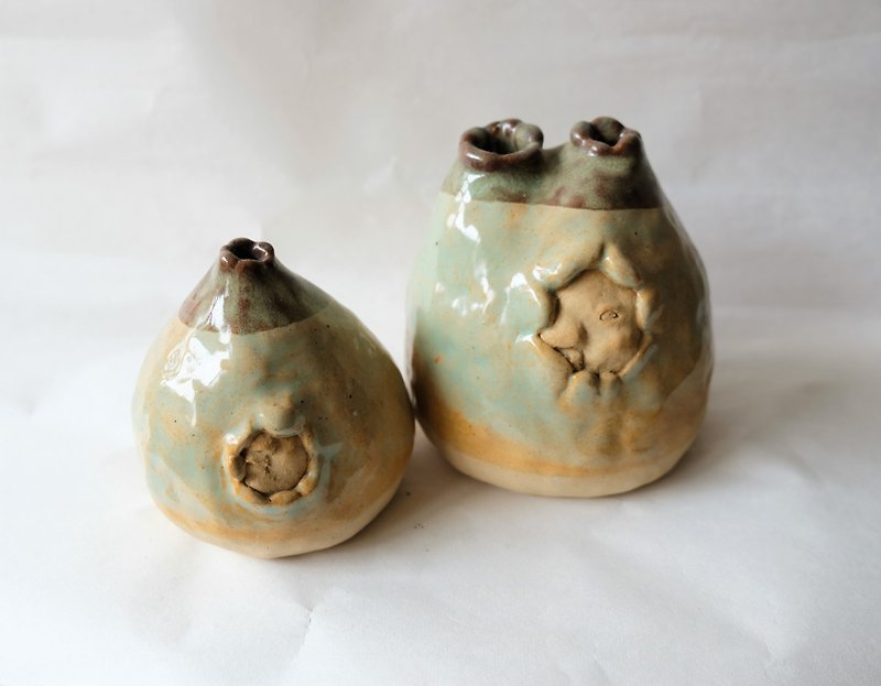 Handmade pottery vase-flowering parent-child - เซรามิก - ดินเผา สีเขียว