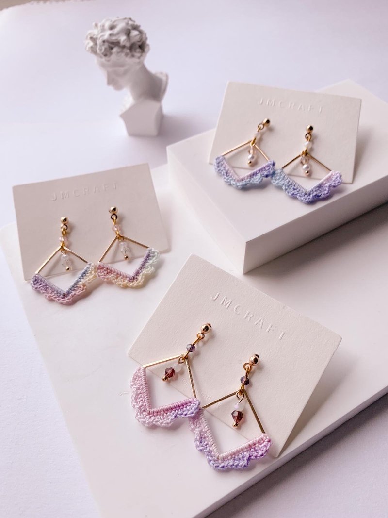 【Illusion Lace Crochet Dangle Earrings】- Hand-knitted Lace Series - ต่างหู - งานปัก สึชมพู