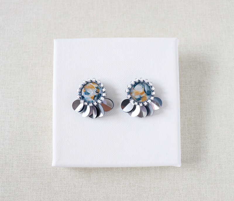 Thread and bead art earrings     Blue - Earrings & Clip-ons - Acrylic Blue