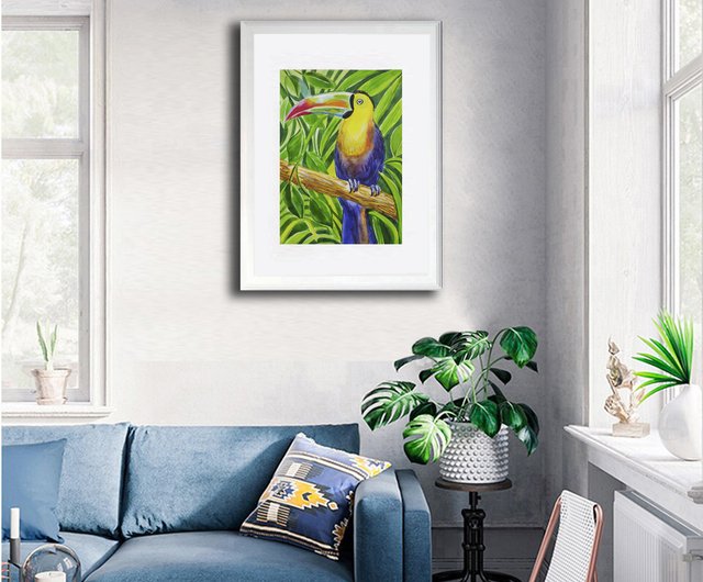 Miread M. Platt 水彩画 ジャングル植物 ジャングルのオオハシ水彩画アート絵画動物の鳥オリジナルアート