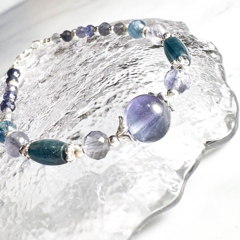 Midnight Blues - Kyanite, Dichroic Fluorite, Iolite - Sterling Silver Design Bracelet - Bracelets - Silver Blue