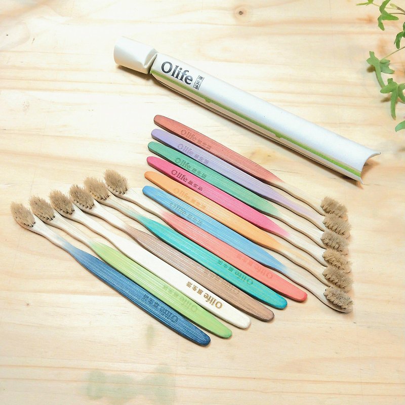 Olife original life natural handmade bamboo toothbrush [moderate soft white horse hair gradient color 12 sticks] - อื่นๆ - ไม้ไผ่ หลากหลายสี