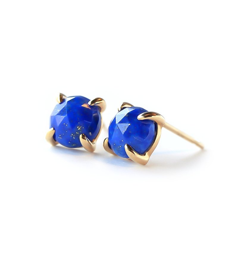 Lapis Lazuli K10 Post Earrings Rose Cut ~VALOA~ December Birthstone - สร้อยคอ - เครื่องเพชรพลอย สีน้ำเงิน