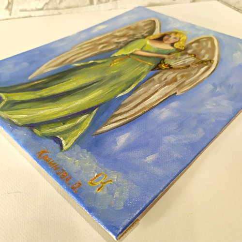 天使の絵 守護天使 手作り油絵 天使 オリジナルアートワーク 掛絵画