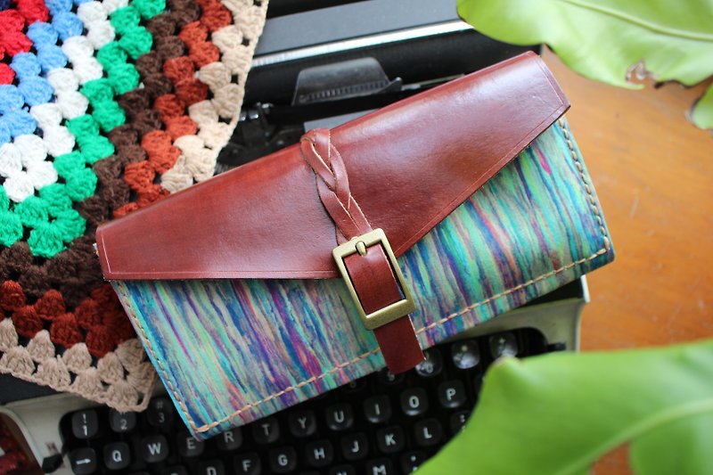-桑染- Twisted woven long wallet leather long clip mobile phone bag liberty gift customization - กระเป๋าสตางค์ - หนังแท้ สีน้ำเงิน
