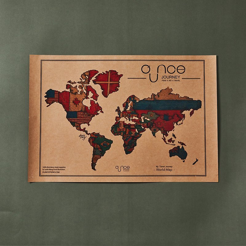 オンスの世界地図-ヴィンテージ - ポスター・絵 - 紙 