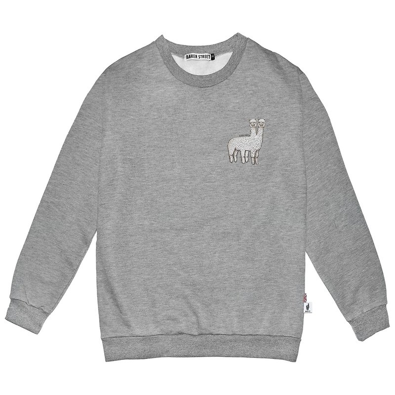 British Fashion Brand -Baker Street- Two-headed Alpaca Printed Sweatshirt - เสื้อผู้หญิง - ผ้าฝ้าย/ผ้าลินิน สีเทา