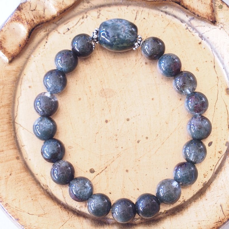 海洋碧玉 綠幽靈 純銀手環 Ocean Jasper Quartz Green Phantom - 手鍊/手環 - 水晶 綠色
