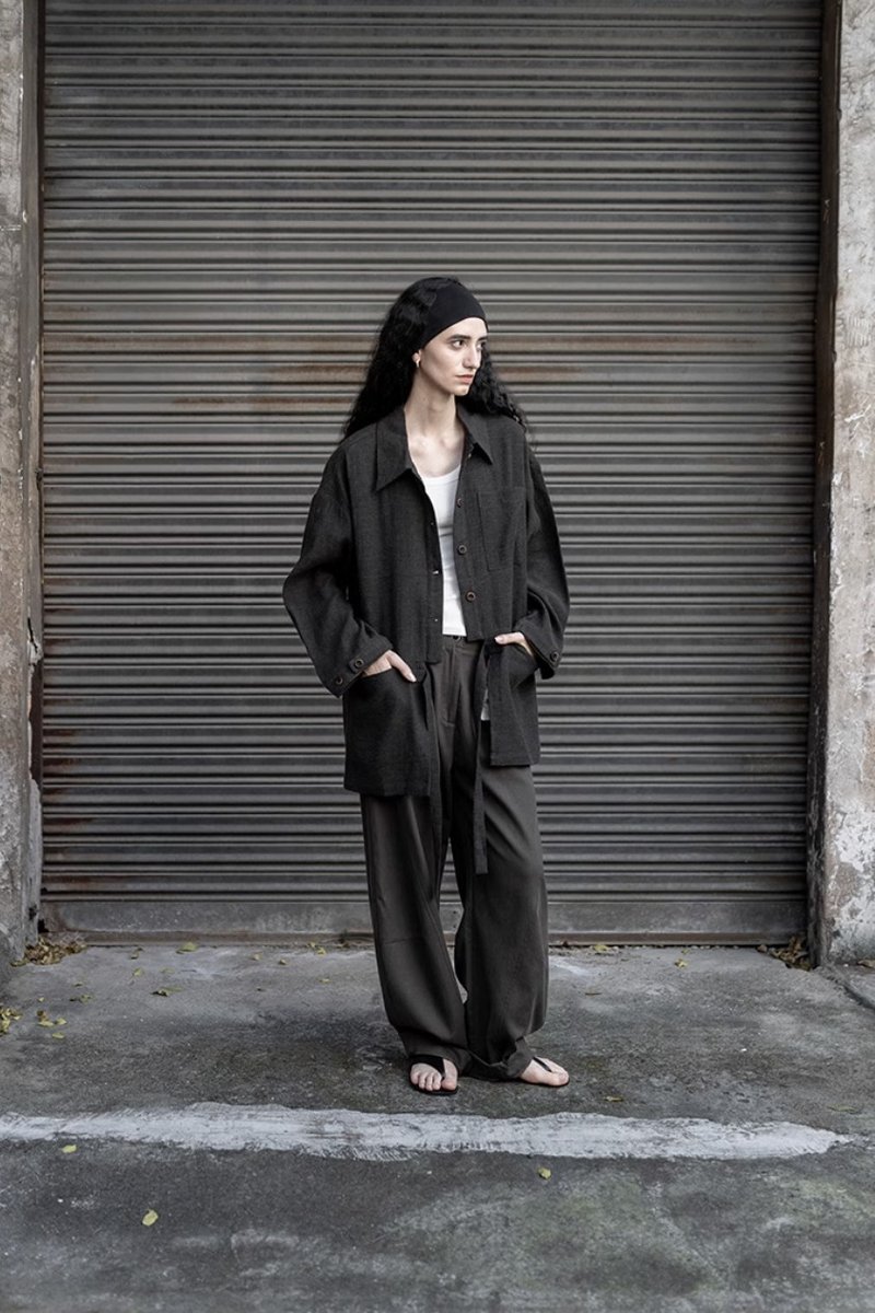 法式復古 休閒棉麻外套 薄款亞麻夾克上衣 - 女上衣/長袖上衣 - 其他材質 咖啡色