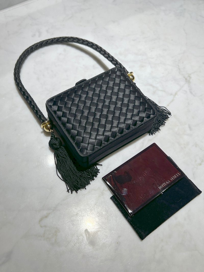 BV罕有絕版菱格流蘇手提包 附原裝鏡子 日本中古二手vintage - 手提包/手提袋 - 其他材質 黑色