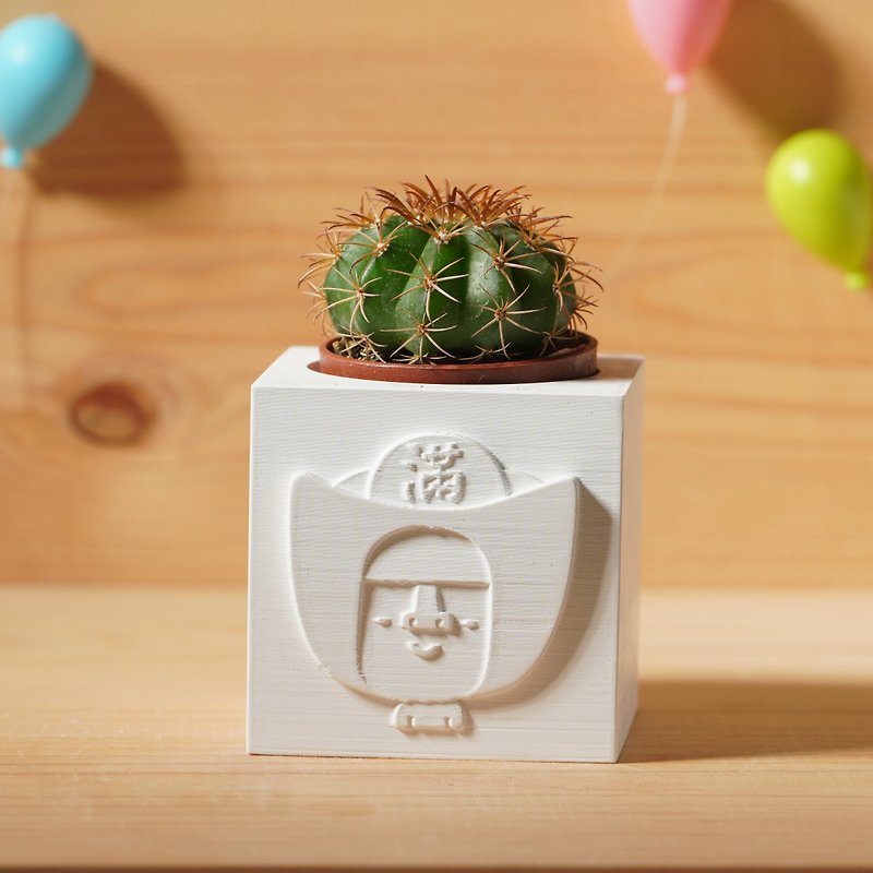 Yuanbao Moai | Succulent Cement plants | Customized gifts for office healing items - ตกแต่งต้นไม้ - ปูน ขาว