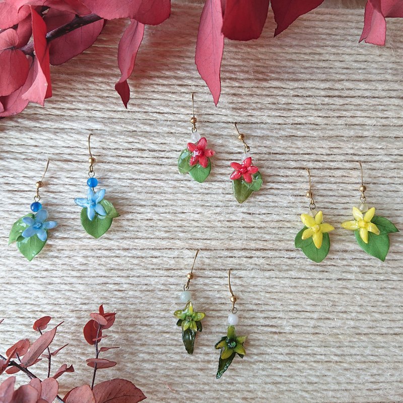 永生花耳環 /黃銅 /天然石 /免費改夾 /多色可選 /小小花葉系列 - 耳環/耳夾/耳骨夾 - 植物．花 多色
