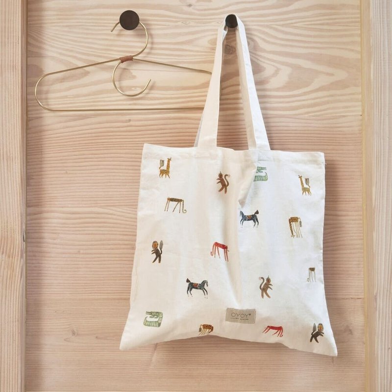 OYOY Tote 托特純棉手提袋-動物派對 / 香草白 - 手提包/手提袋 - 棉．麻 