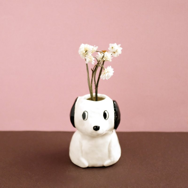 セラミック犬花瓶 - 花瓶・植木鉢 - 陶器 ピンク