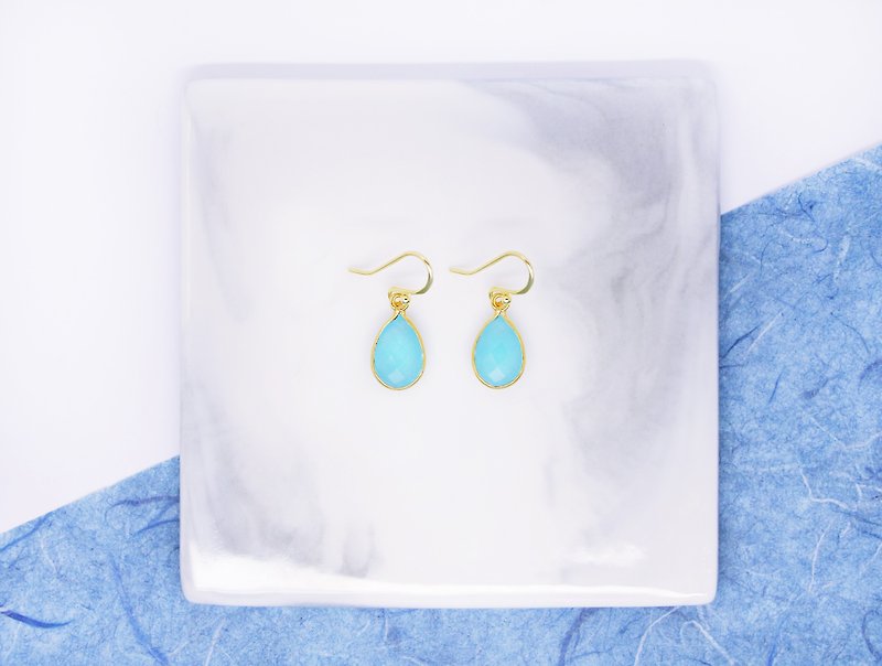 Edith & Jaz • Aqua Color Chalcedony Tear Drop Silver Earrings - Earrings & Clip-ons - Gemstone Blue