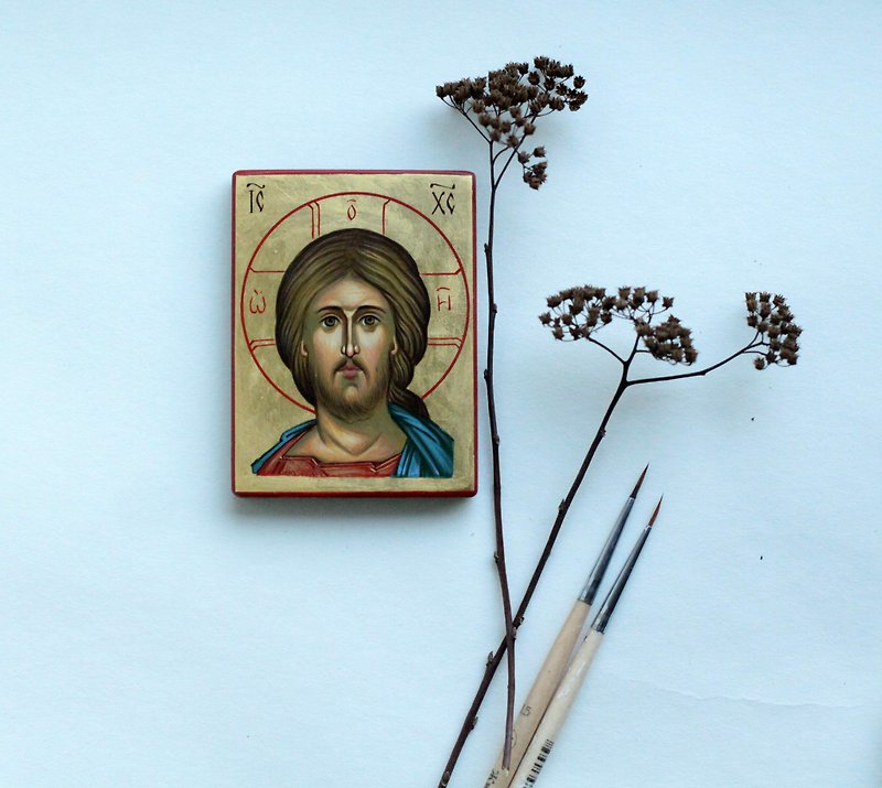 hand painted orthodox christian Jesus Christ icon miniature religious - อื่นๆ - วัสดุอีโค สีทอง