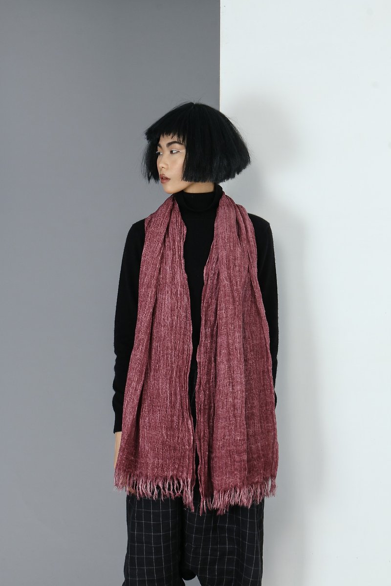 [Stock] cotton Linen shawl scarves red wine - ผ้าพันคอถัก - ผ้าฝ้าย/ผ้าลินิน สีแดง