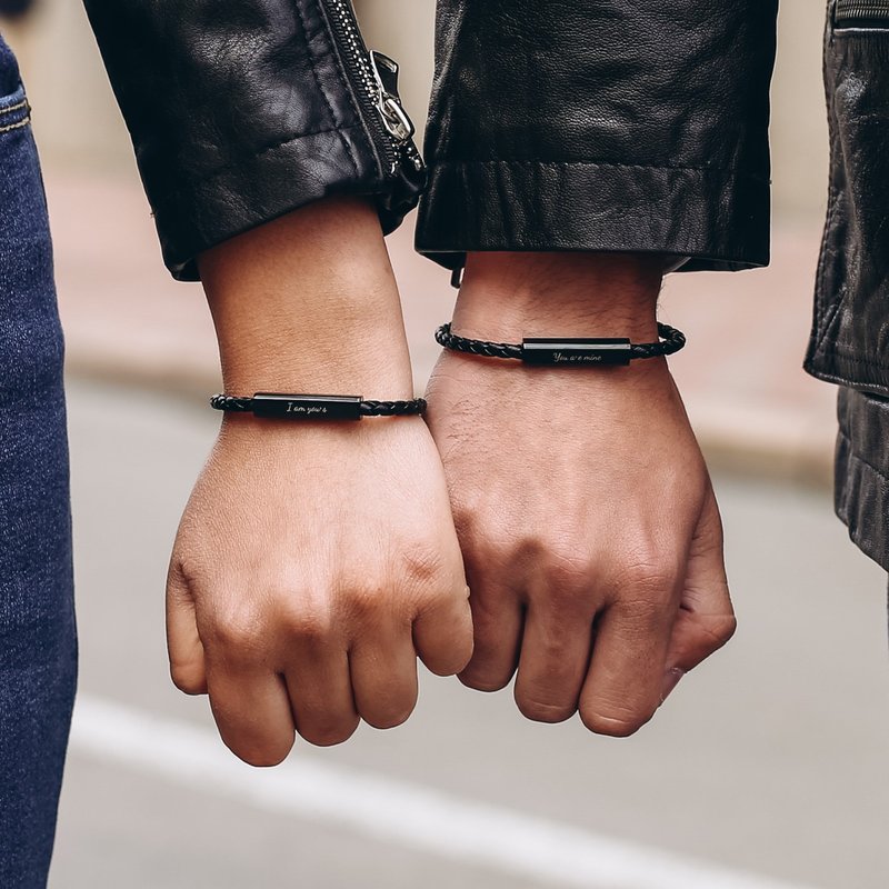 Crudo Leather |Le Veilleur Braided Leather Bracelet - Piano Black (Personalised) - Bracelets - Genuine Leather Black