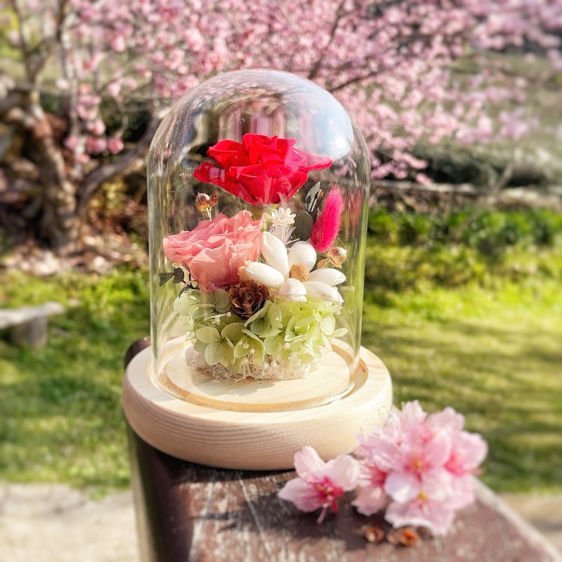 時光玫瑰  永恆心意 永生花禮物推薦 永生花玻璃罩 生日禮物 客製 - 乾燥花/永生花 - 植物．花 多色