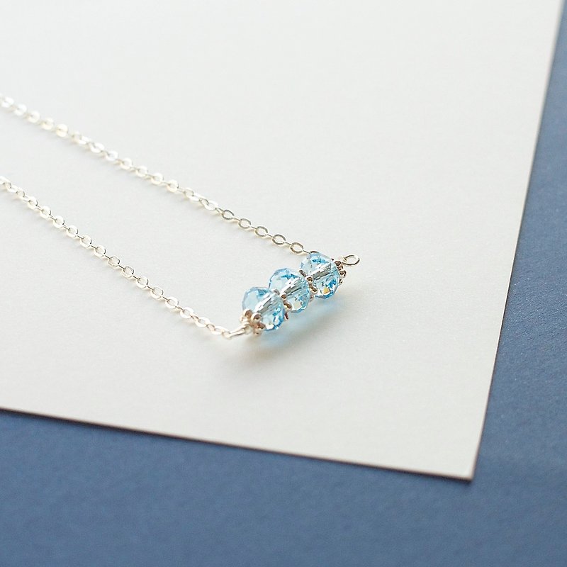Swarovski Aquamarine Crystal Stacked Necklace - สร้อยคอ - เครื่องเพชรพลอย สีน้ำเงิน