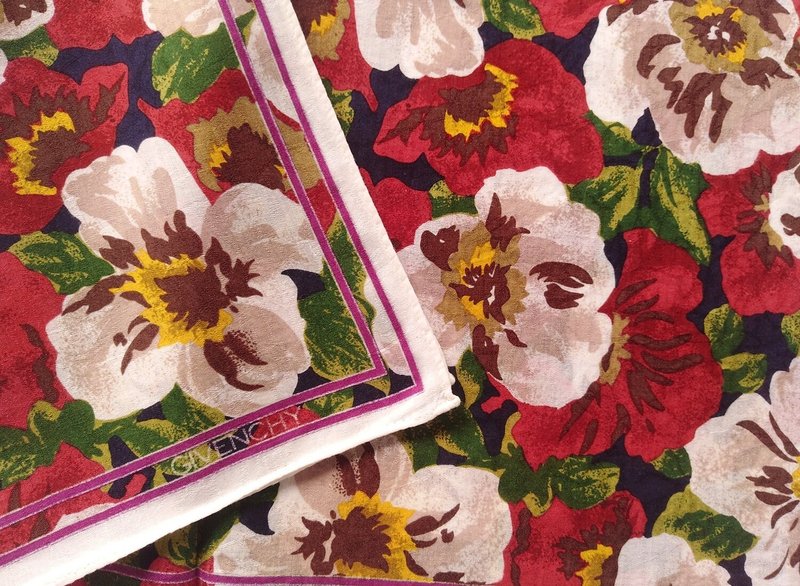 Givenchy Vintage Handkerchief Floral Pocket Square 18.5 x 18.5 inches - 手帕 - 棉．麻 紅色