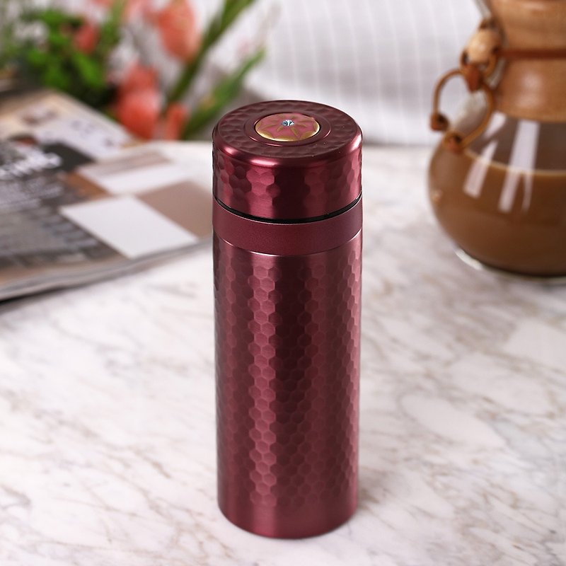 Gold and stone thermos cup/agate red/gilt+crystal - Vacuum Flasks - Stainless Steel 