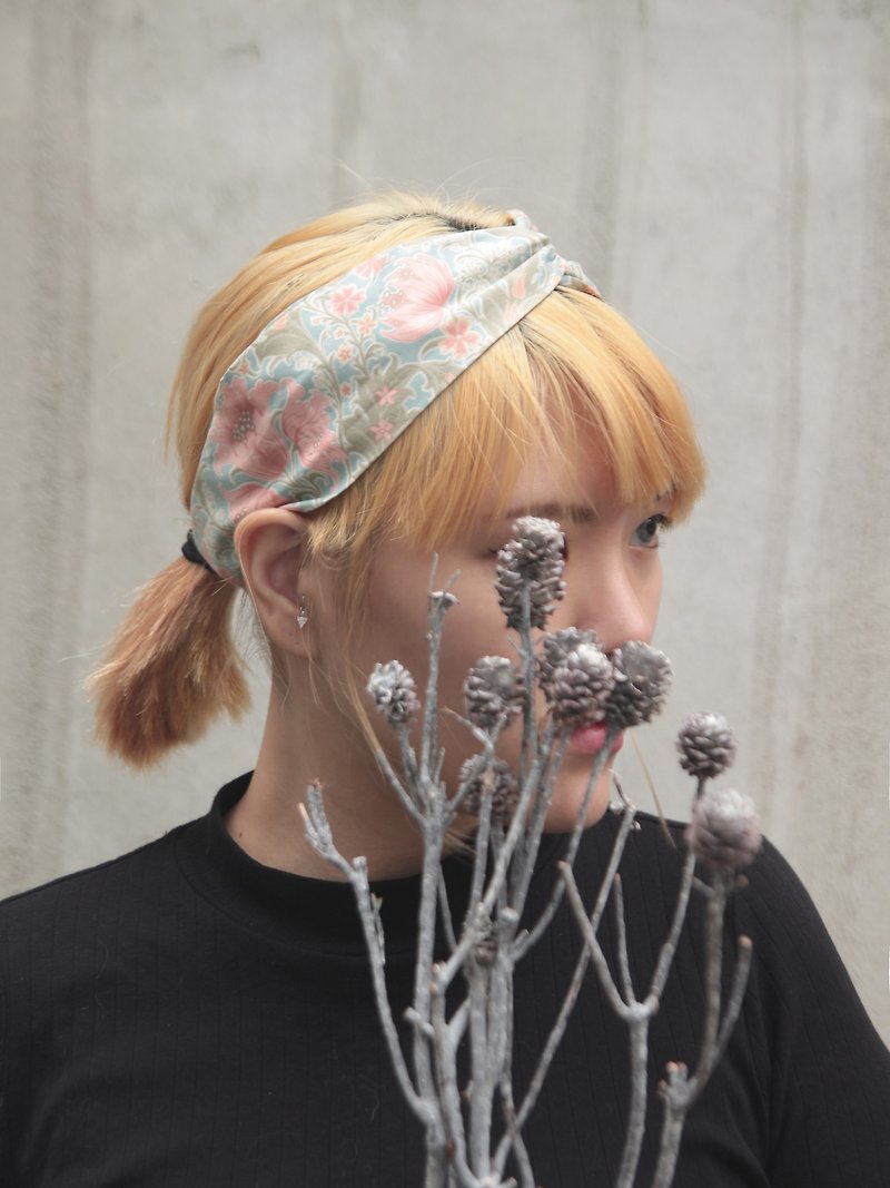 Thin Red Japan Bring Back Pure Cotton Fabric Handmade Cross Elastic Headband - Headbands - Cotton & Hemp Blue