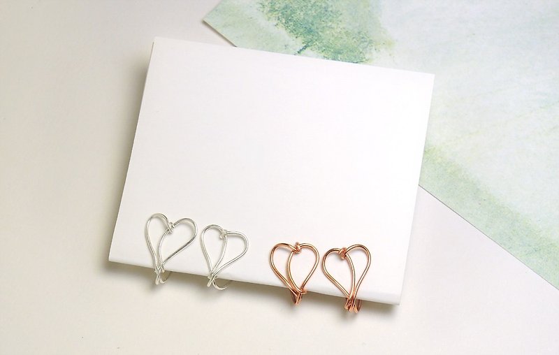 Positive and negative two heart-shaped ear clips (one pair/variety optional) - Earrings & Clip-ons - Other Metals Silver
