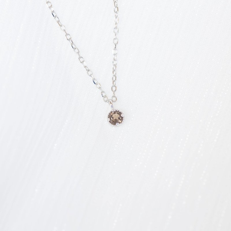 Citrine 925 sterling silver small cake necklace - สร้อยคอ - คริสตัล สีเงิน