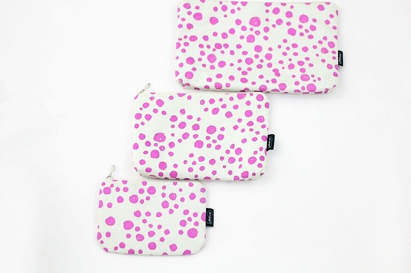 Pink polka dot accessories group [Pote bottle recycled eco-friendly fiber fabric] - Toiletry Bags & Pouches - Eco-Friendly Materials Pink