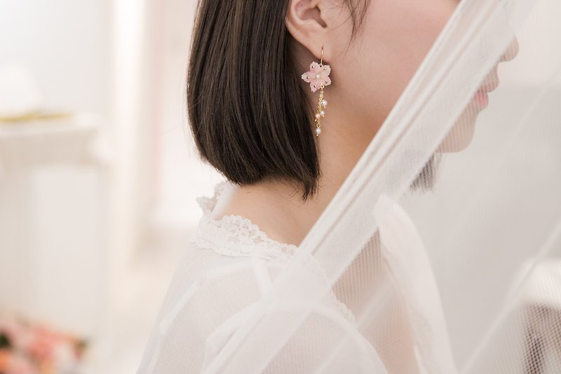 Real flower Cherry Blossom 18KGP earrings - Earrings & Clip-ons - Plants & Flowers Pink