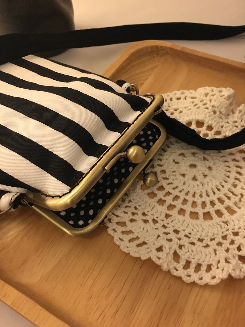 Black and white elegant stripe phone backpack - Messenger Bags & Sling Bags - Cotton & Hemp Black