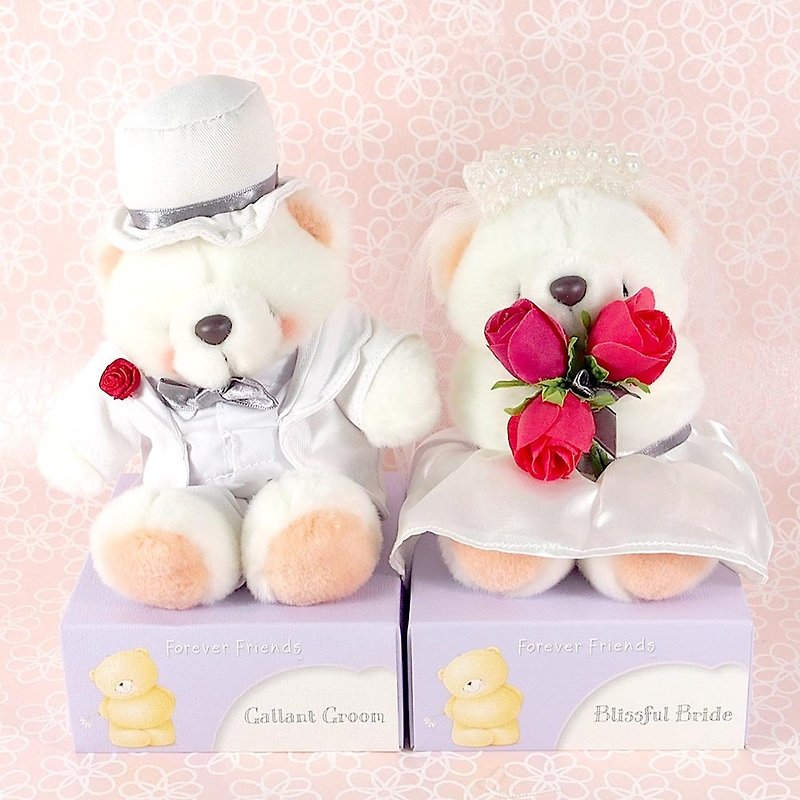 4.5"/Snow White Wedding Double Pairs Fluffy Bear [Hallmark-ForeverFriends-Wedding Series] - ตุ๊กตา - วัสดุอื่นๆ ขาว