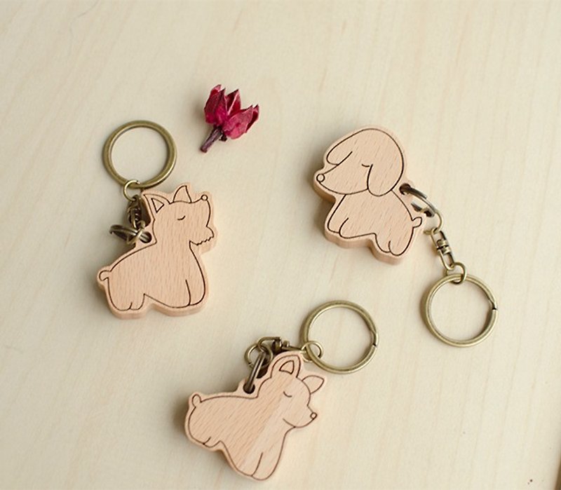 [Birthday Gift] Tsundere Dog Family/Customized Keychain Pendant - ที่ห้อยกุญแจ - ไม้ 